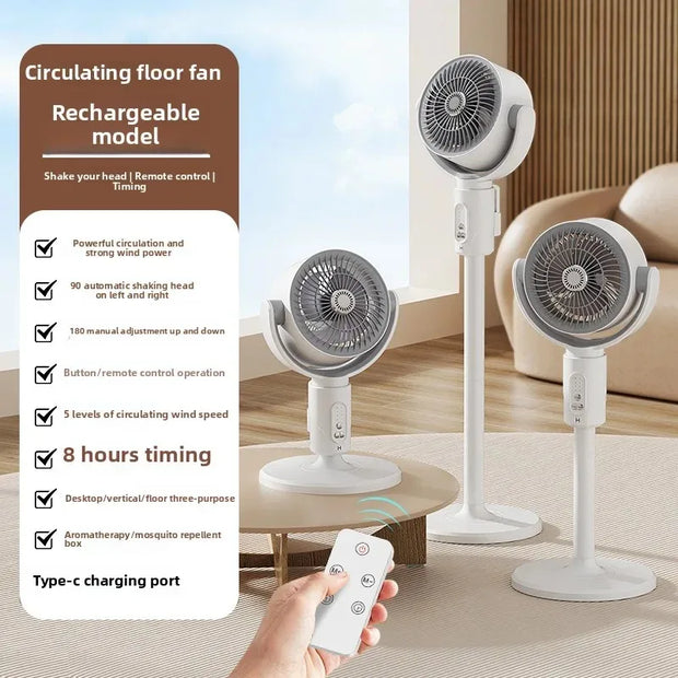Air Circulation Fan Household Silent Floor Electric Fan with remote control, USB charging, and retractable height for home use.