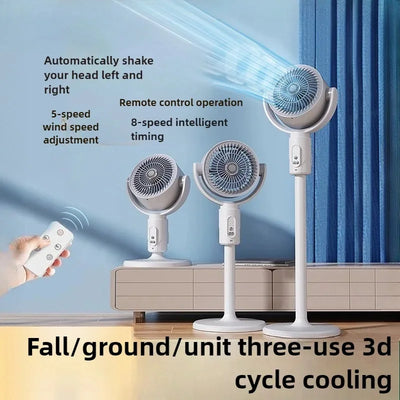 Air Circulation Fan Household Silent Floor Electric Fan with remote control, USB charging, 5-speed adjustment, and 8-speed timing.