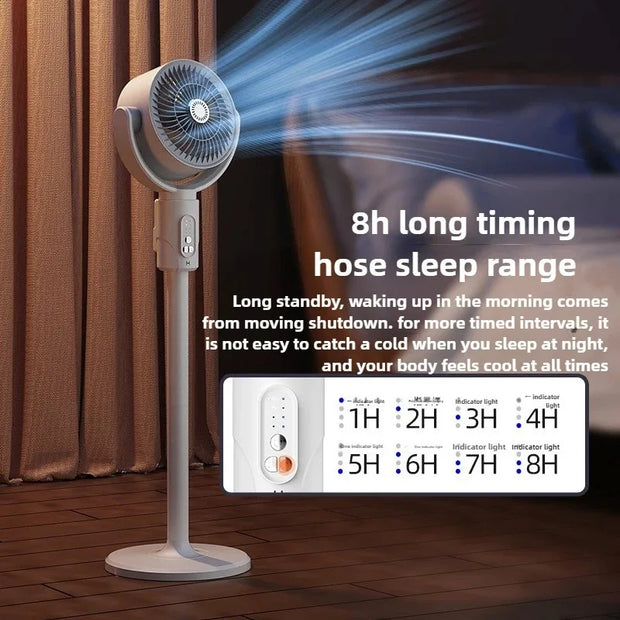 Air Circulation Fan Household Silent Floor Electric Fan with remote control, USB charging, and 8-hour timer for quiet sleep cooling.
